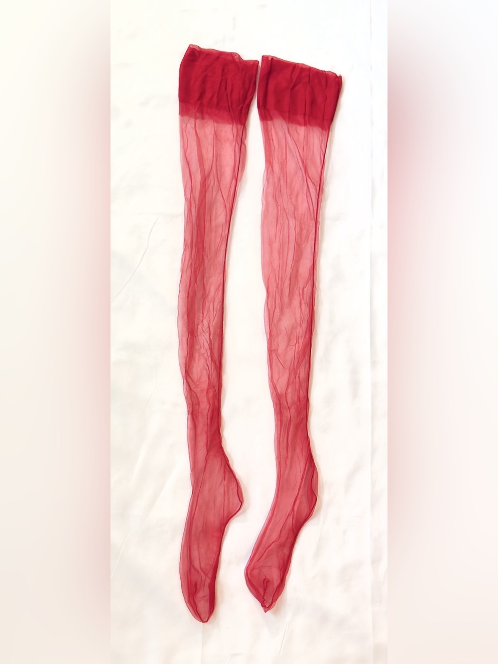 Lipstick Red Thigh High Stockings with Back Seams- Very Sheer!